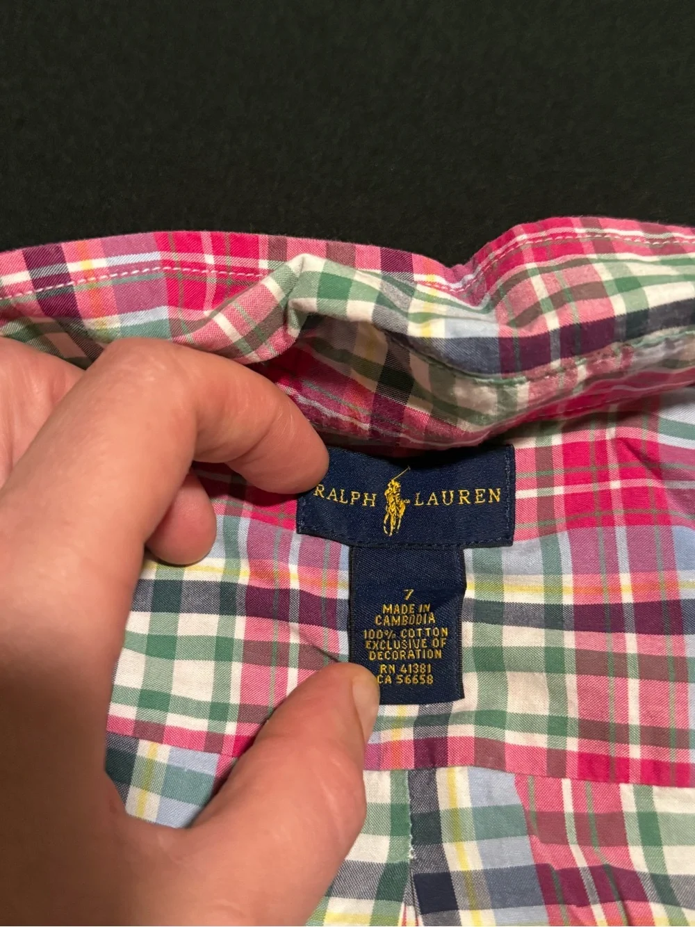 Ralph Lauren Pink, Green & Blue Plaid Cotton Button-Up Shirt Kids size 7